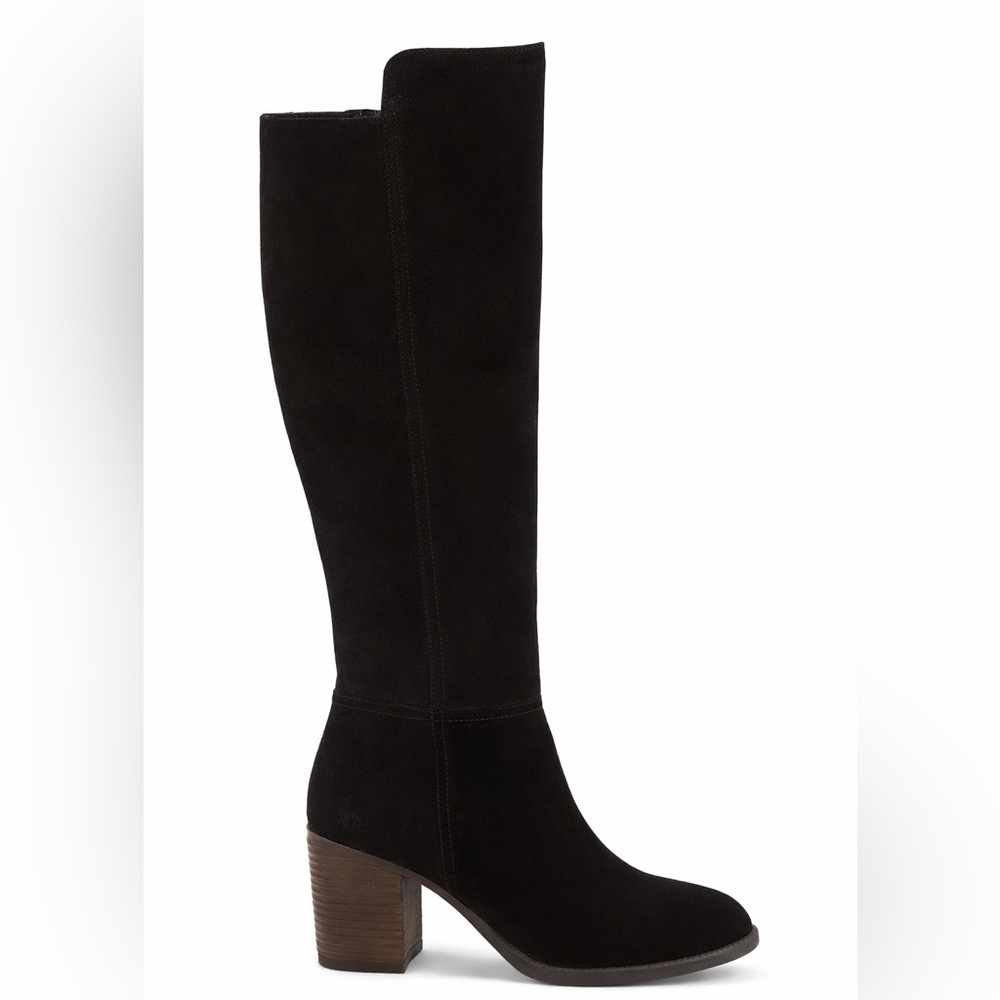 Lucky Brand Black Suede Knee-High Heeled Boots